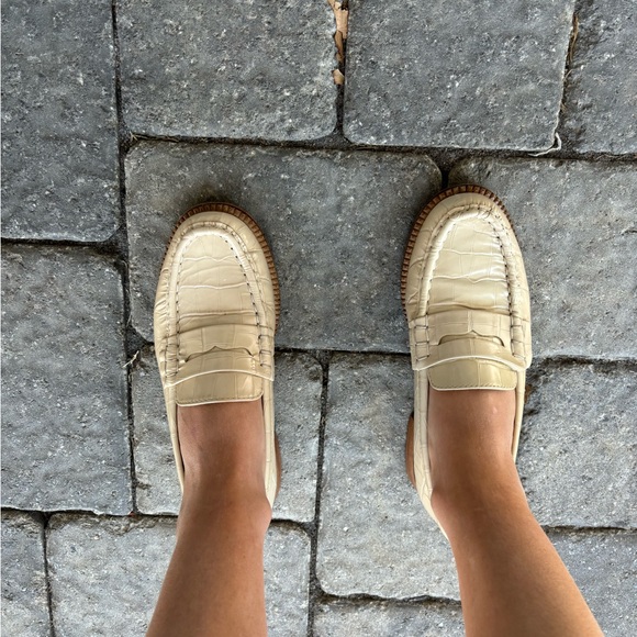 Freda Salvador Elba Penny Loafers in Sand Embossed Croc - Picture 13 of 16